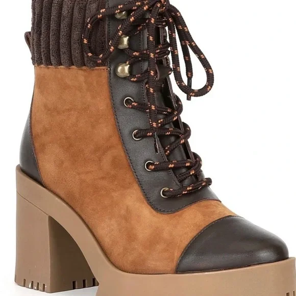 Chelsea & Violet Zaria Brown Leather Suede Lug Sole Platform Booties Sz 9M NEW - Picture 5 of 14